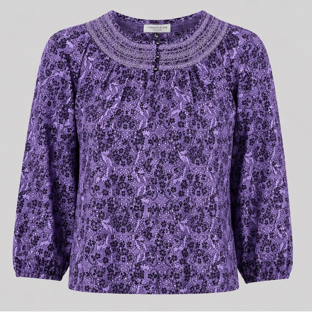 Vintage Y2K Charter Club Petite Purple Floral Peasant Boho Top Womens PS Cotton